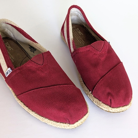 Toms Classic Red Stripe University Canvas Espadrille Slip On Shoes - Picture 8 of 13